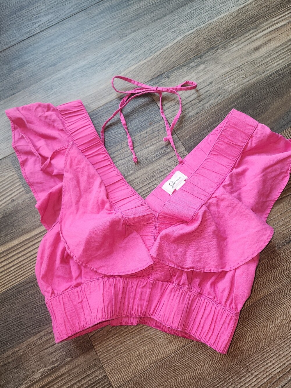 Japna Vneck Cropped Ruffled Top Small Hot Pink Party Retro Vacation Beach